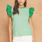 Corbin Textured Stripe Bubble Ruffle Sleeve Knit Tee Top