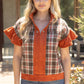 Harvest Silver Grommet Solid Suede Contrast Plaid Top