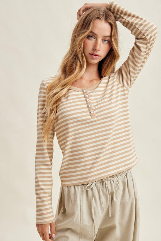 Default Stripe Henley Long Sleeve Top