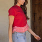 Paducah Ruffle Frill Asymmetric Hem Mixed Media Knit Tee Top