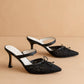 The Katie | Black Lace Pointed Toe Mid Heel Fall Mule