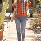 Harvest Silver Grommet Solid Suede Contrast Plaid Top