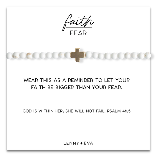 Faith Over Fear Cross Howlite Stretch Bracelet