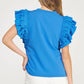Louisville Ruffle Frill Mixed Media Knit Tee Top