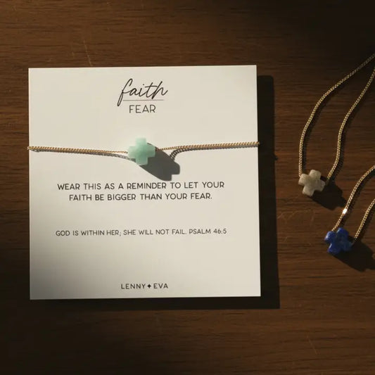 Faith Over Fear Amazonite Cross Necklace On Gold Chain