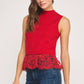 Richmond Lace Contrast Mock Neck Sleeveless Knit Top