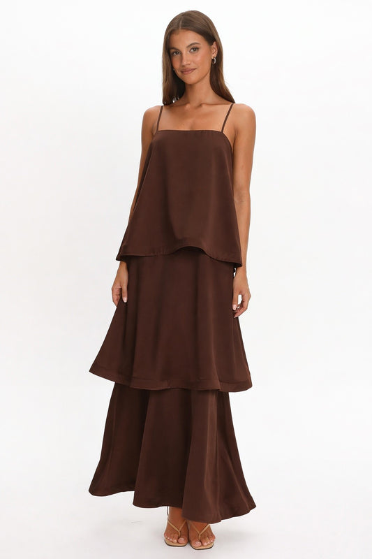 Chocolate Layered Flowy Maxi Dress