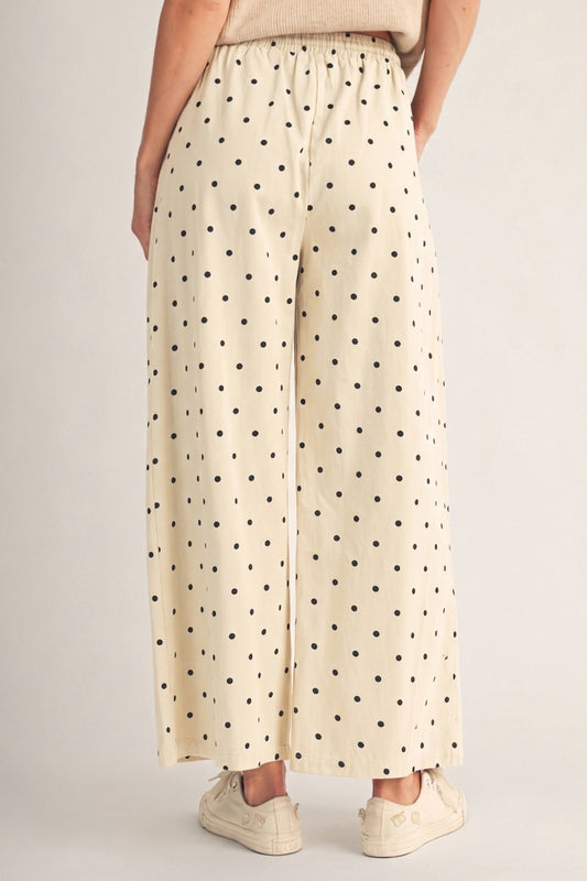 Molly Drawstring Waist Wide Leg Polka Dot Pants