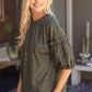 Stadium Ruffle Puff Sleeve Metallic Animal Print Top