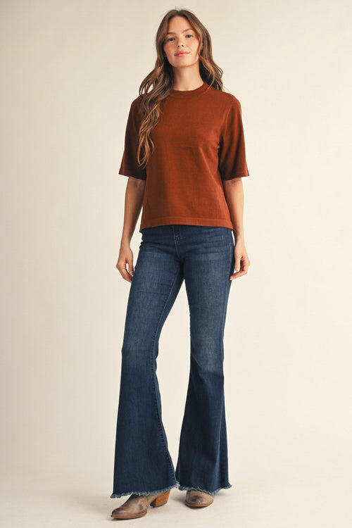 Alamo Half Sleeve Round Neck Comfy Sweater Top