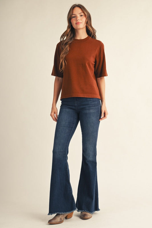 Alamo Half Sleeve Round Neck Comfy Sweater Top