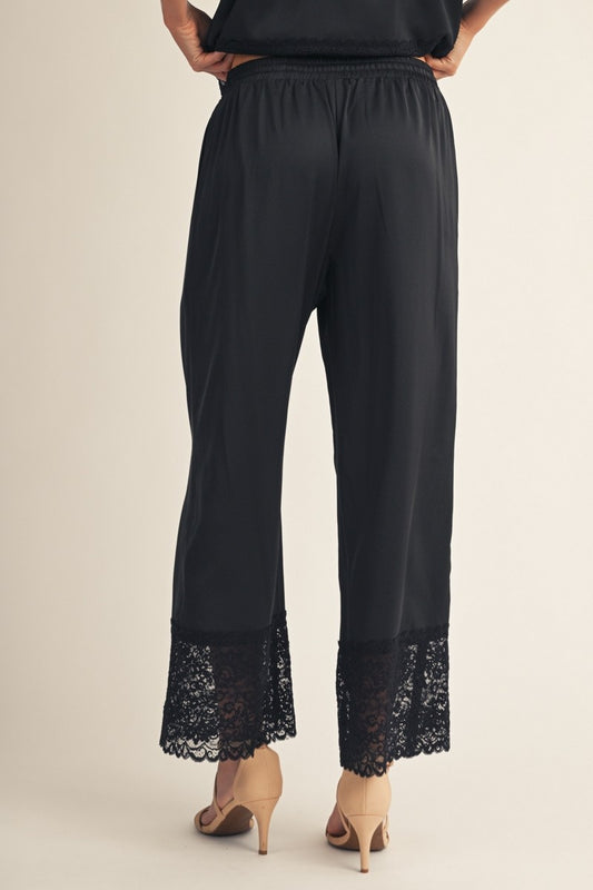 Wedding Pants Lace Hem Detail Solid Satin Pants