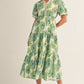 Ivy Ruffled Neckline Tiered Floral Midi Dress