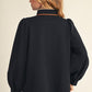 Evanston Color Contrast Trim Accent Front Zip Up Casual Top