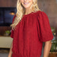 Braid Sweater Knit Short Bubble Sleeve Top