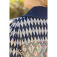 Diamond Quarter Zipper Diamond Multi Contrast Print Knit Top