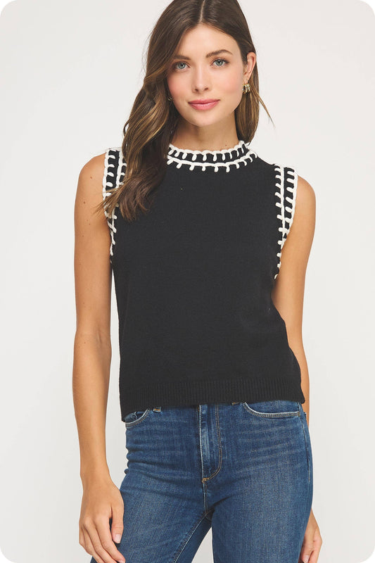 Winchester Embroidered Sleeveless Knit Tank Top