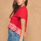 Paducah Ruffle Frill Asymmetric Hem Mixed Media Knit Tee Top
