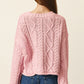 Blush Oversized Cropped Cable Knit Crew Neck Sweater