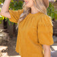 Justice Scalloped Hemline Bubble Sleeve Solid Corduroy Top