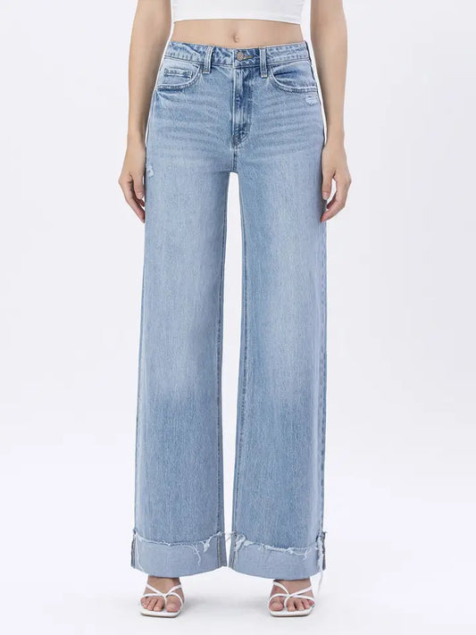 Kris Super High Rise Cuffed Baggy Wide Leg Jeans by Vervet
