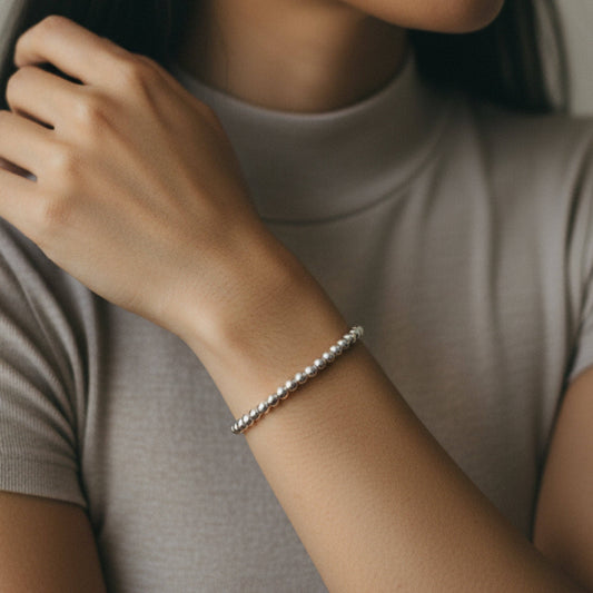 Silver Plated 4mm Smooth Beaded Stretch Bracelet