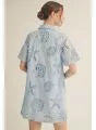 Seashell Short Sleeve Front Button Eyelet Summer Dress