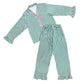 Ruffled Pj Set Ivory Green Stripes with Pink Trim