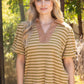 Rustic Solid Collared V-Neck Stripe Knit Top