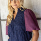 Liam Short Bubble Sleeve Embroidered Color Block Top