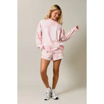 Tessa Mock Neck Long Sleeve Patch Work Print Sweatshirt