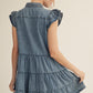True Button Down Tiered Washed Denim Dress