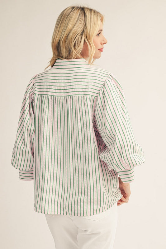 Veronica Button Down Textured Stripe Top