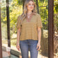 Rustic Solid Collared V-Neck Stripe Knit Top