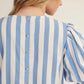 Charity Puff Sleeves Button Back Stripe Top