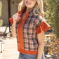 Harvest Silver Grommet Solid Suede Contrast Plaid Top