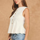 Kentucky Sleeveless Button-Front Peplum Knit Top