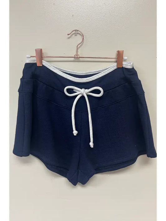 Binding Drawstring Solid Terry Shorts