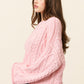 Blush Oversized Cropped Cable Knit Crew Neck Sweater