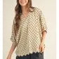 Cab Drop Shoulder Half Dolman Sleeve Polka Dot Top