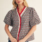 Follow Color Contrast Ruffle Detail Floral Top