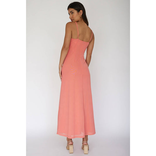 Melon V Neck Bodice Maxi Dress