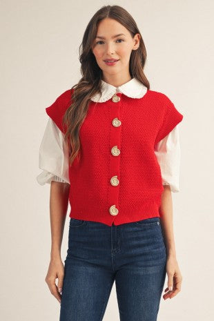 Big Shell Button Detail Sweater Vest
