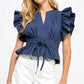 Midway Flutter Sleeve Peplum Poplin Top