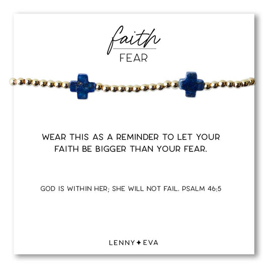 Faith Over Fear Lapis Lazuli Gemstone Cross Beaded Bracelet