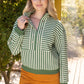 Pacific Open V-Neck Grommet Detail Striped Knit Top