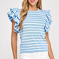 Berea Layered Flutter Short Sleeve Stripe Top