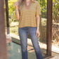 Rustic Solid Collared V-Neck Stripe Knit Top