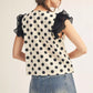 Button Dot Ruffle Sleeve Blouse