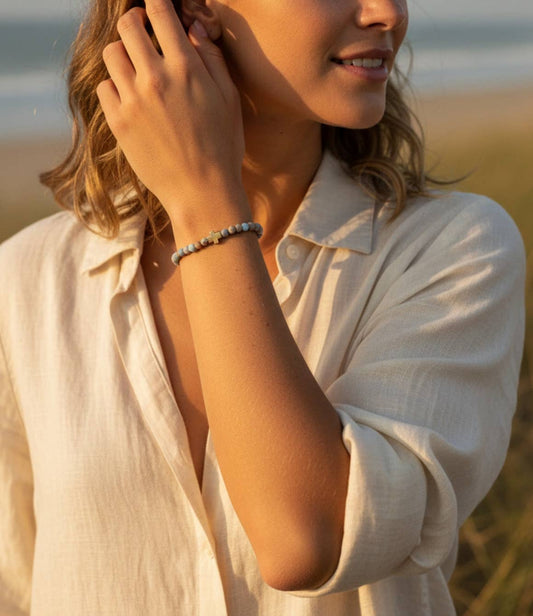 Faith Over Fear Cross Bracelet, 4mm-Blue Jasper | Christian